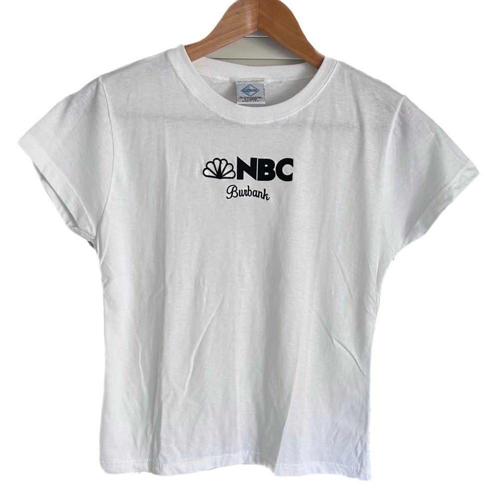 Vintage NBC Burbank Peacock Logo T-shirt NEW Old Stock Kids XL Womens XS white